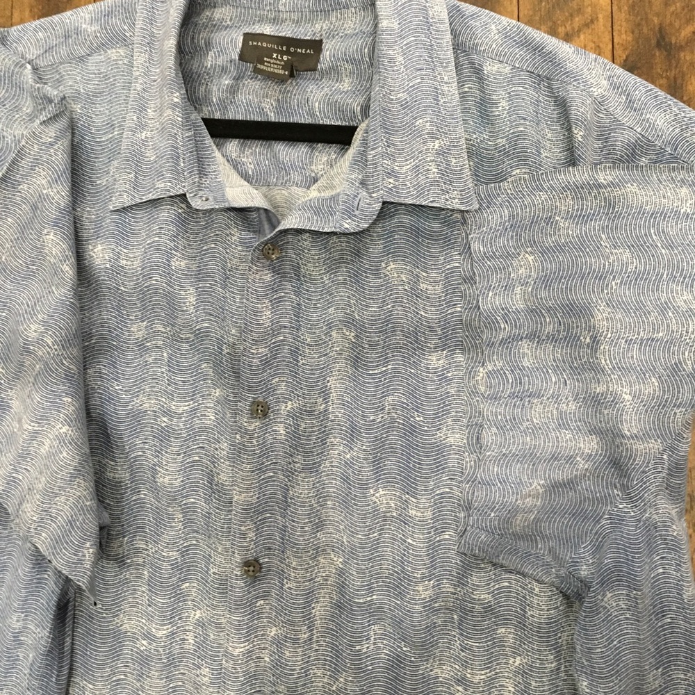 Shaquille O’Neal 4XL Blue Patterned Short Sleeve Shirt Men’s